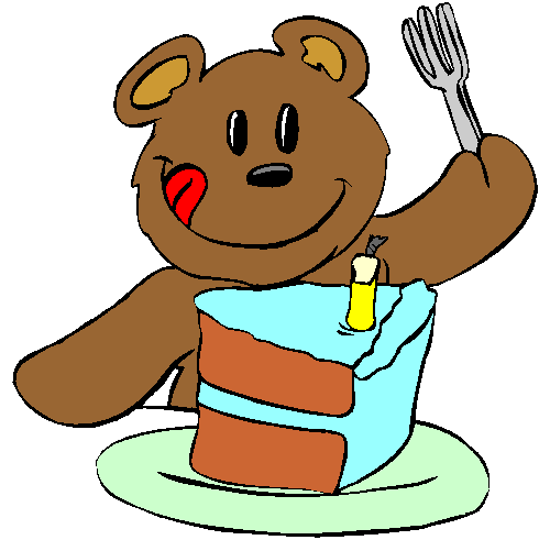Ursinho Comendo Pedaço de Bolo