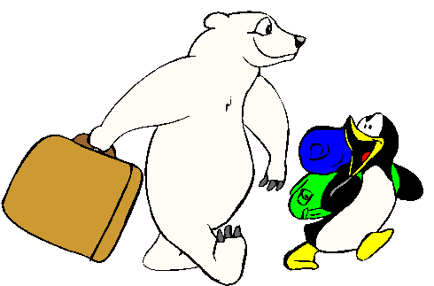 Urso e Pinguim Mochileiros Rumo a Uma Viagem
