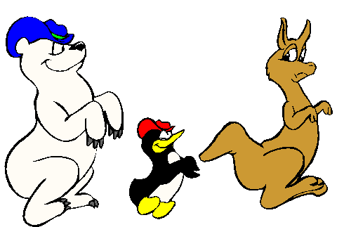Urso e Pinguim Imitando Um Canguru