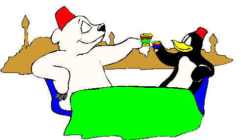 Urso e Pinguim No Restaurante e Fazendo Um Brinde