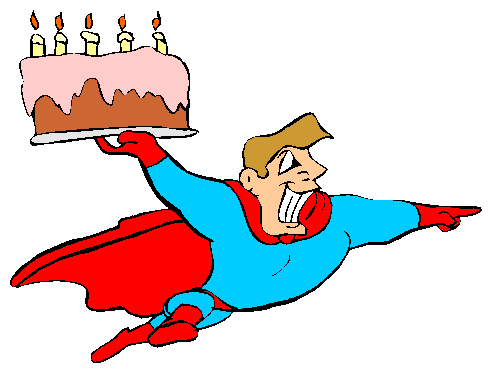 Clipart Super Homem Com Bolo de Aniversário