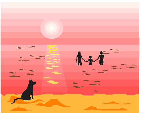 Familia No Mar e Cão Os Observando