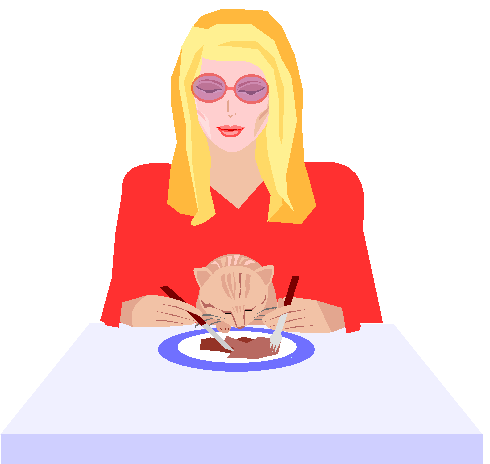 Clipart Mulher em Mesa de Jantar Com Gatinho