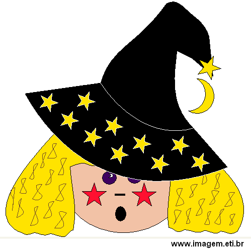 Clipart Bruxinha Com Chapéu Cheio de Estrelas