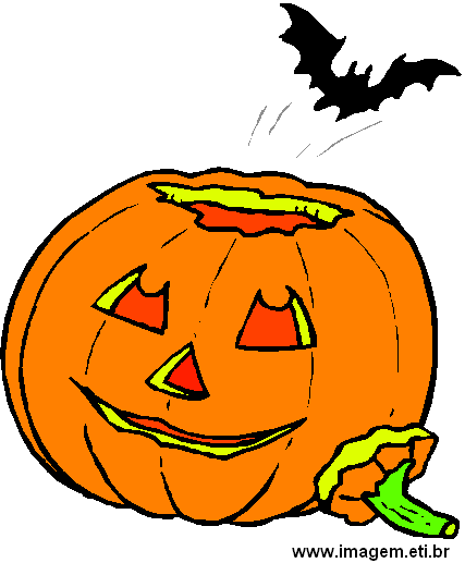 Clipart Morcego Saindo de Dentro da Abóbora de Halloween