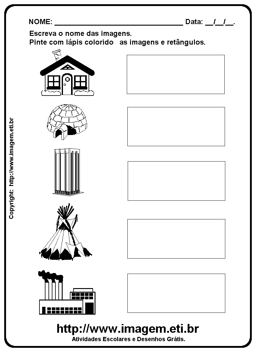 Atividade Para Imprimir de Escrever os Nomes das Construções