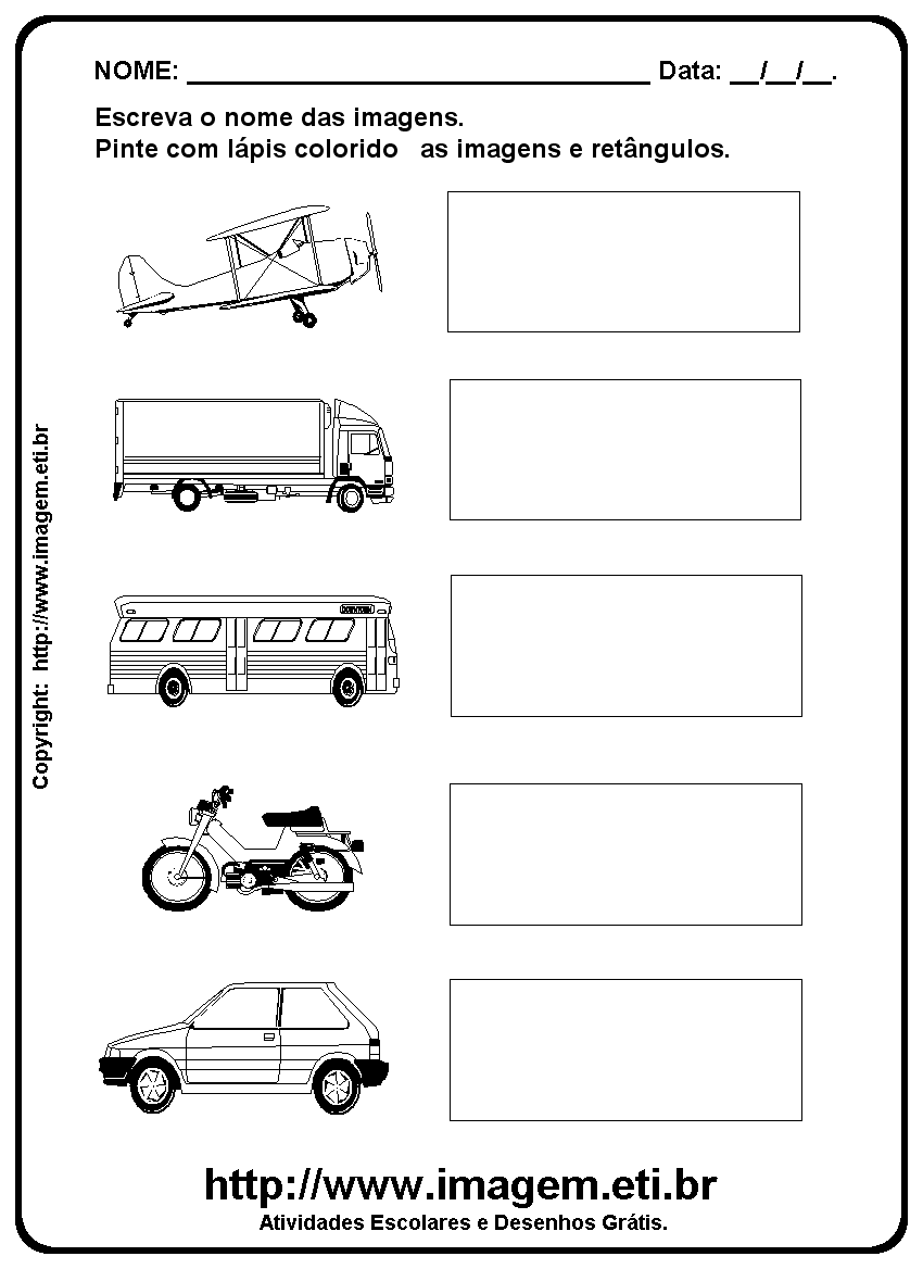 Atividade Para Imprimir de Escrever os Nomes dos Meios de Transporte