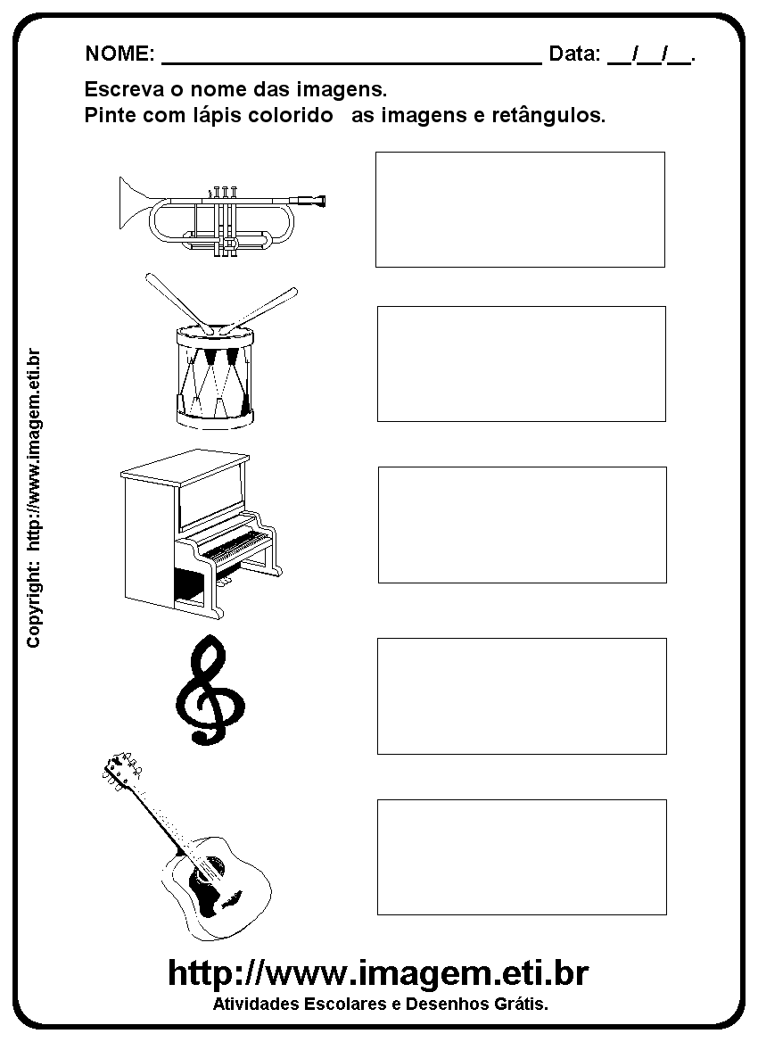 Atividade Para Imprimir de Escrever os Nomes dos Instrumentos Musicais