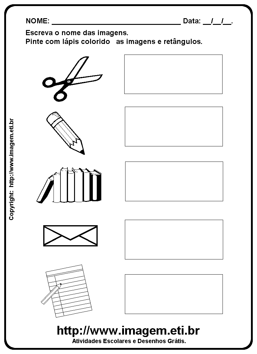 Atividade Para Imprimir de Escrever os Nomes dos Itens de Papelaria