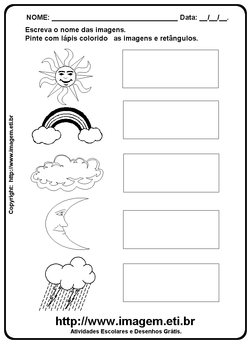 Atividade Para Imprimir de Escrever os Nomes dos Elementos do Tempo e Clima