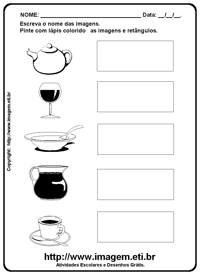 Atividade Para Imprimir de Escrever os Nomes dos Utensílios de Cozinha