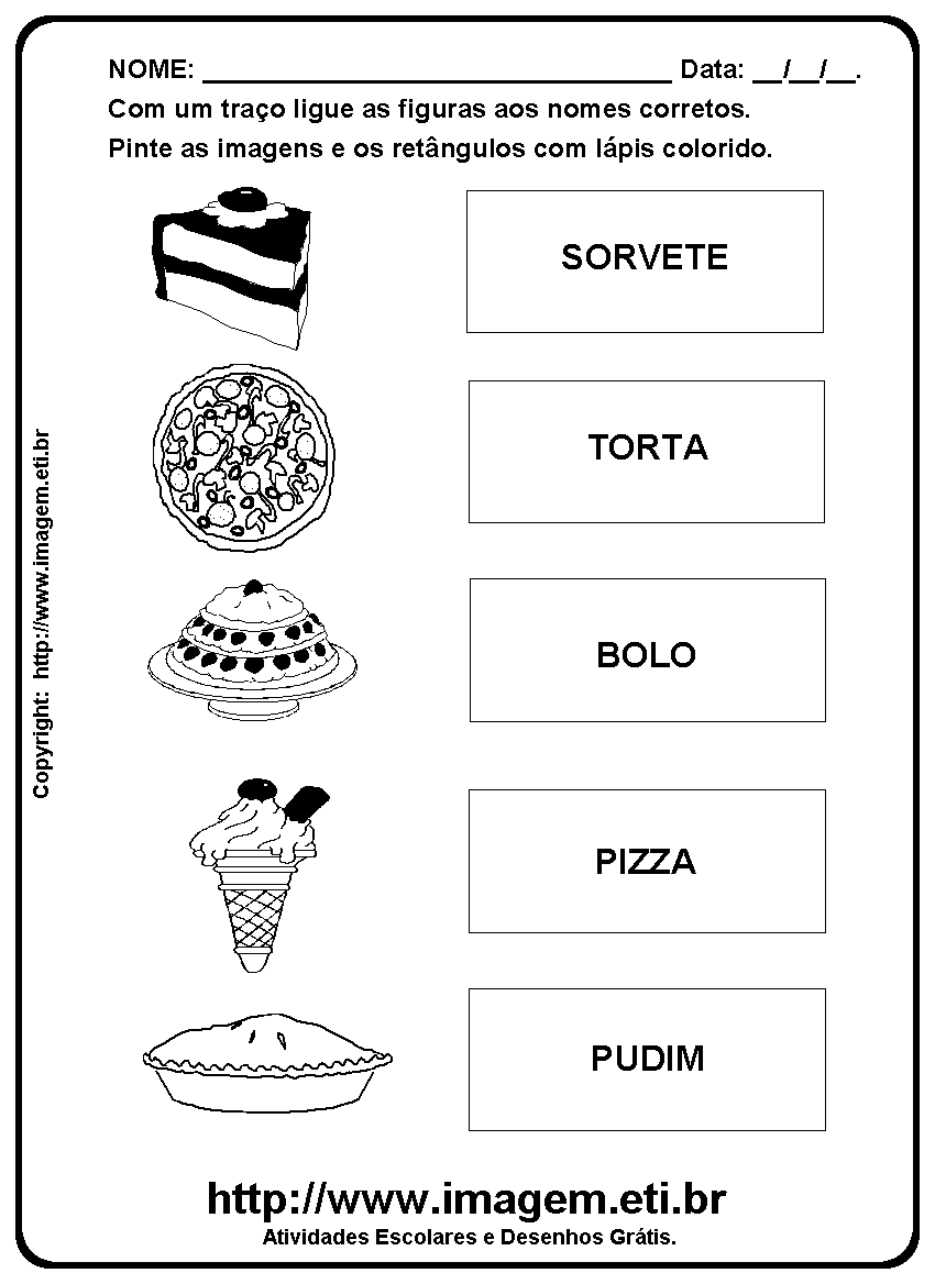 Atividade Para Imprimir de Ligar e Pintar Alimentos