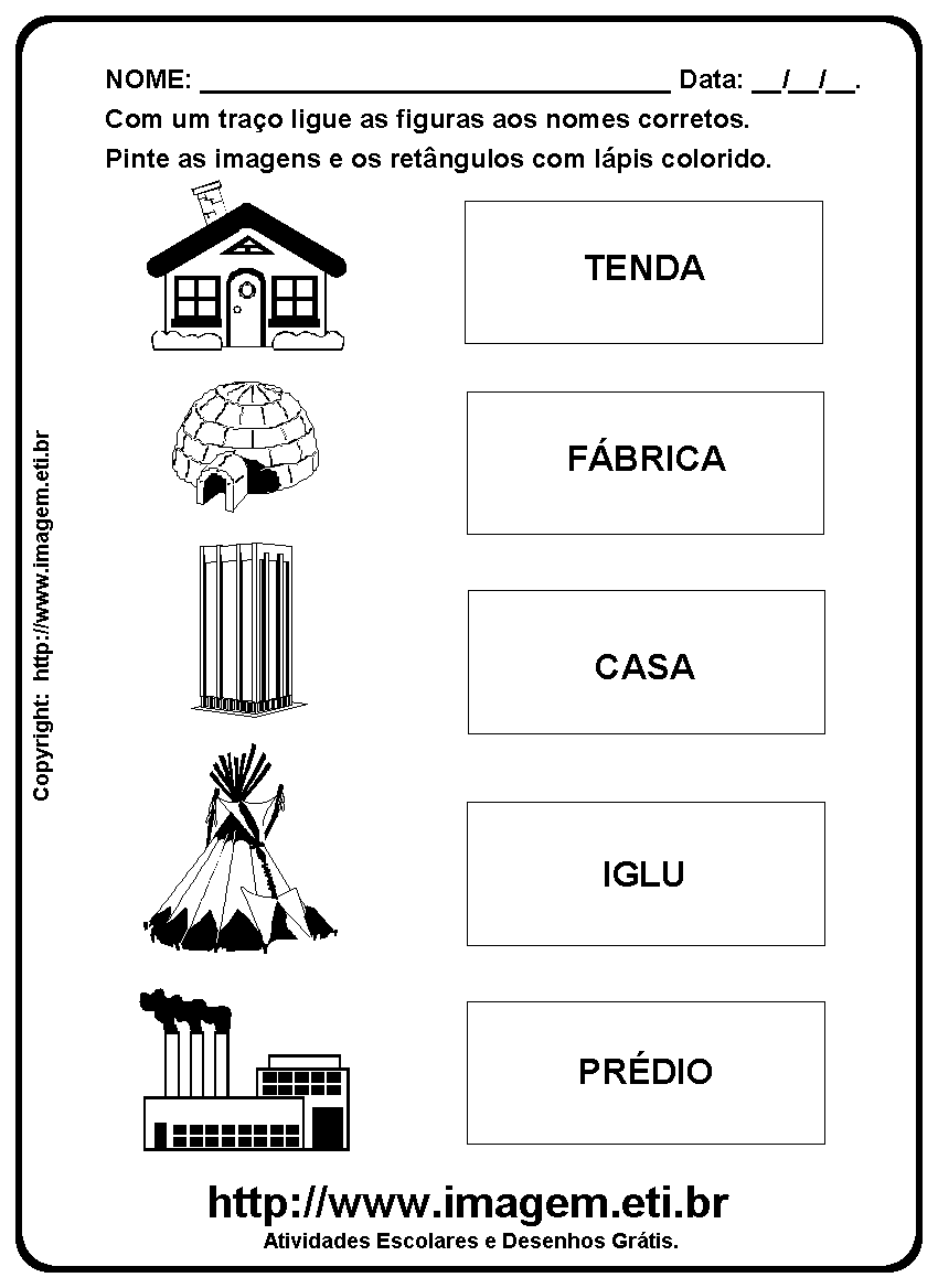 Atividade Para Imprimir de Ligar e Pintar Construções