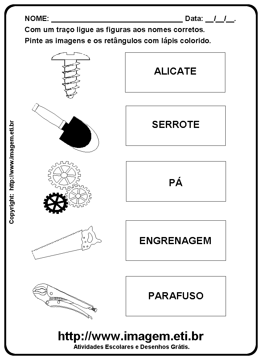 Atividade Para Imprimir de Ligar e Pintar Ferramentas