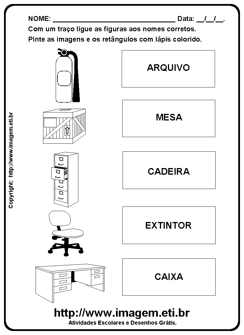 Atividade Para Imprimir de Ligar e Pintar Móveis Utensílios