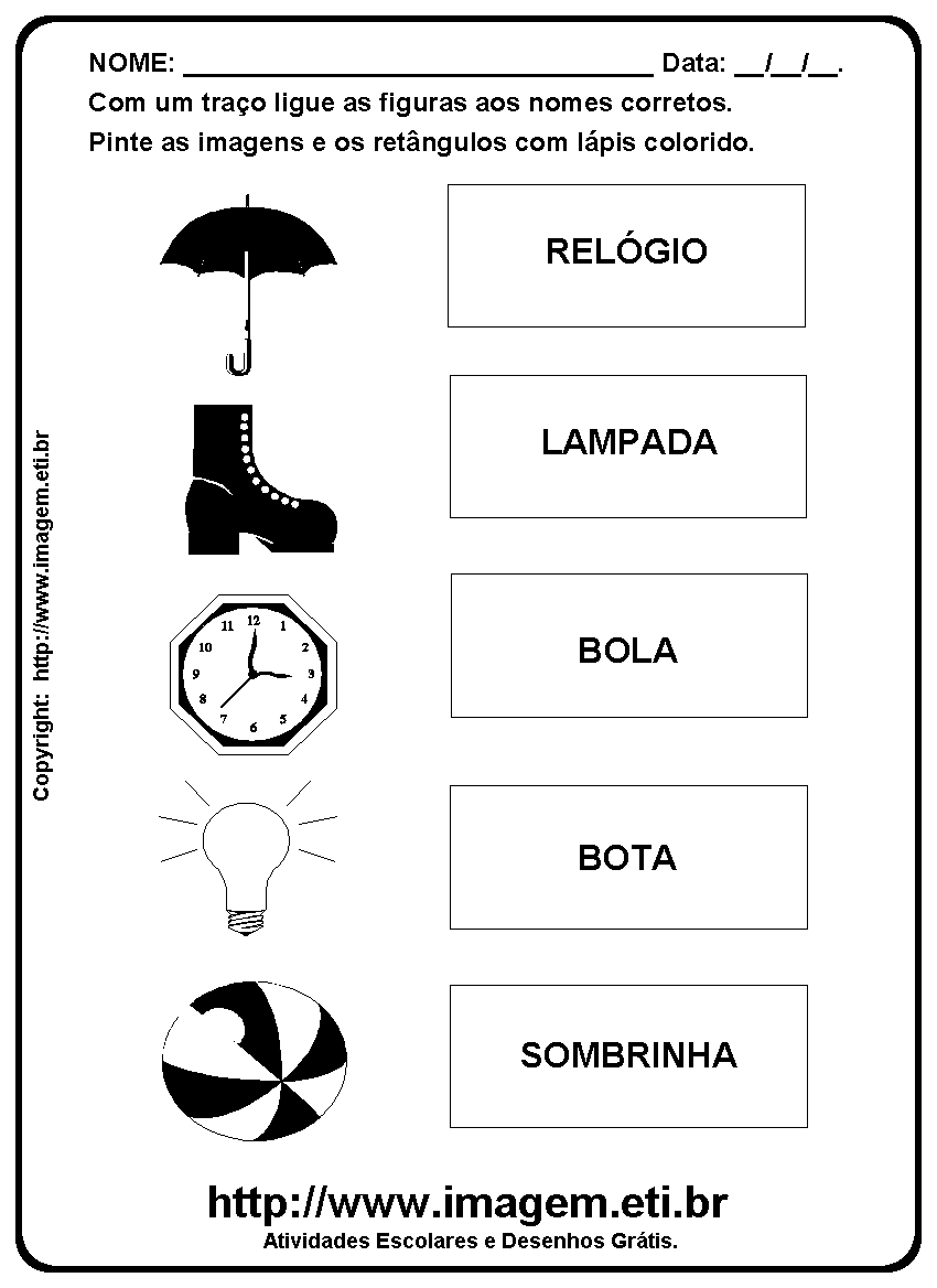 Atividade Para Imprimir de Ligar e Pintar Objetos