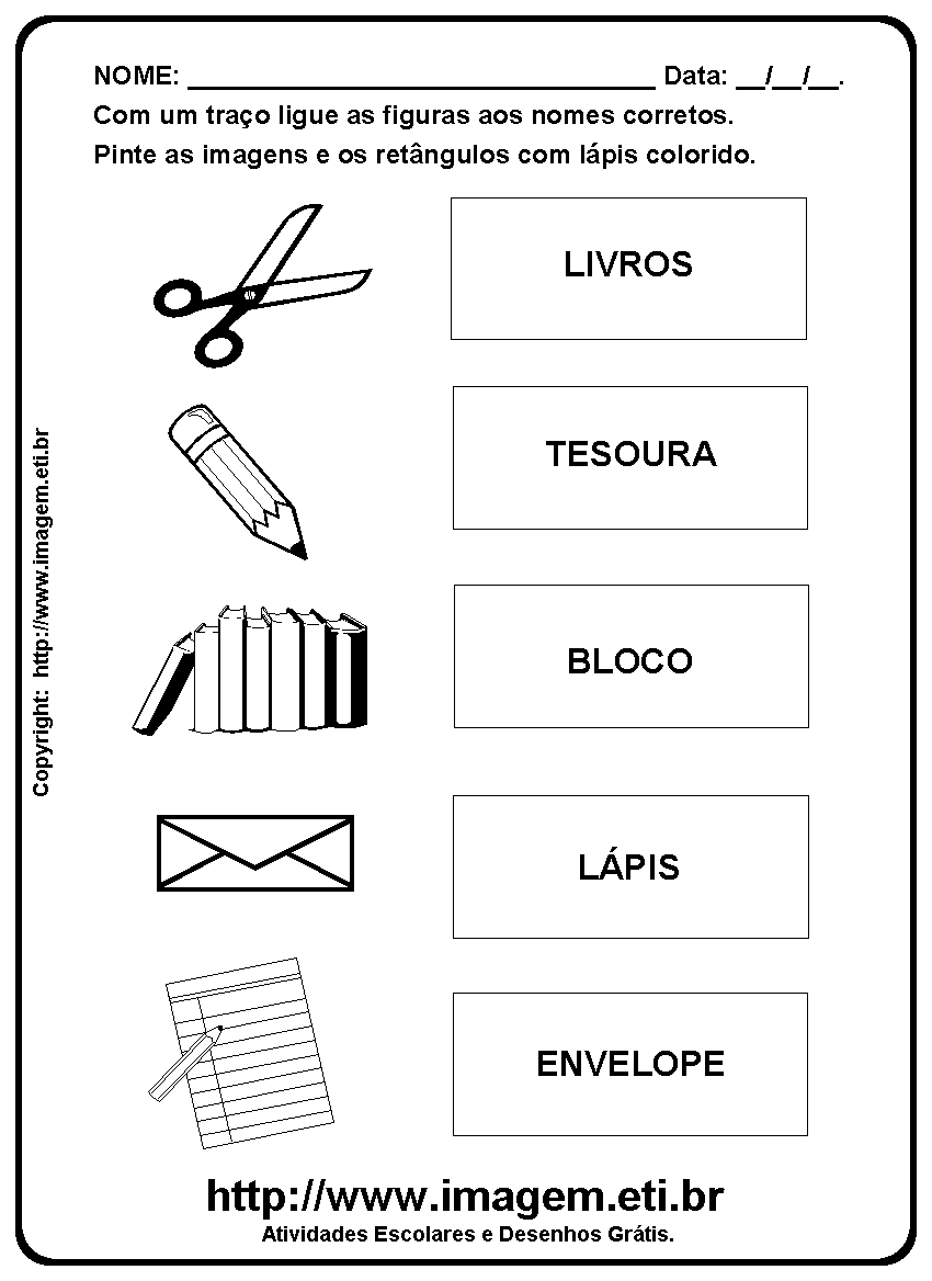 Atividade Para Imprimir de Ligar e Pintar Itens de Papelaria