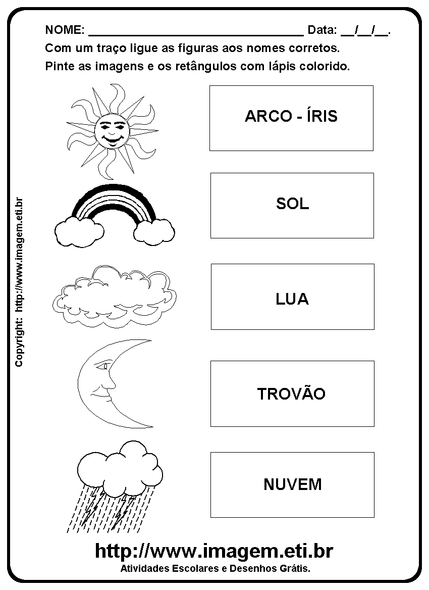 Atividade Para Imprimir de Ligar e Pintar Elementos do Clima