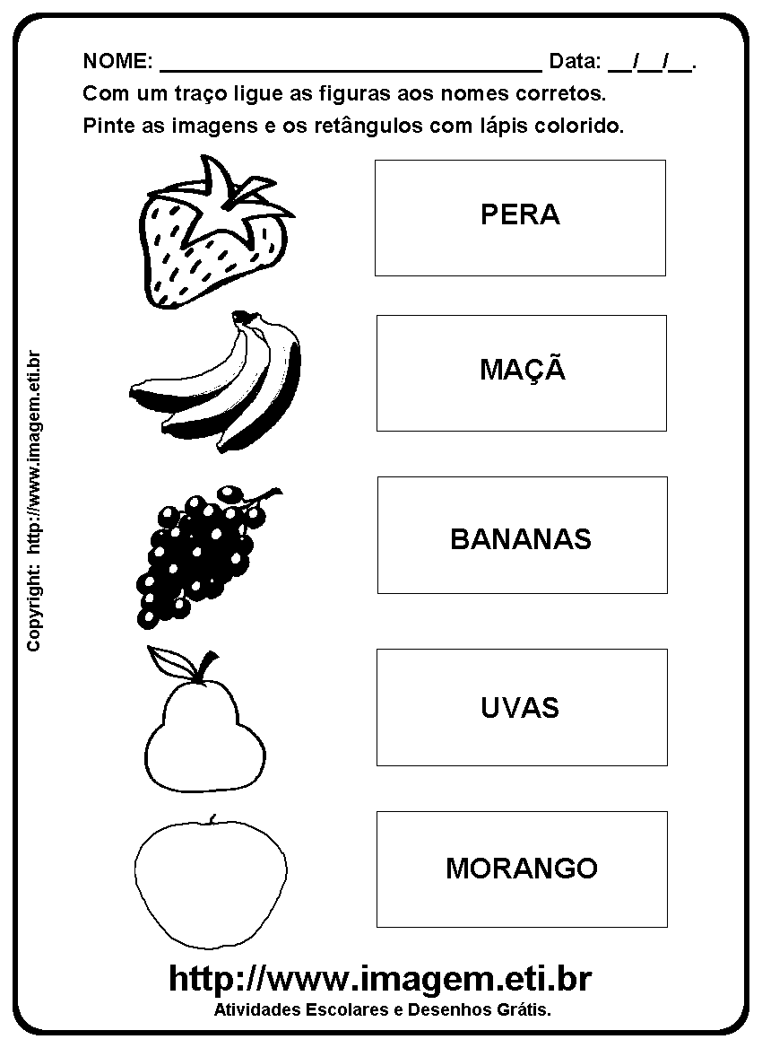 Atividade Para Imprimir de Ligar e Pintar Frutas