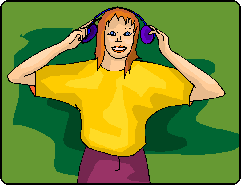 Clipart Jovem Escutando Som Com Fone de Ouvido, Fundo Verde