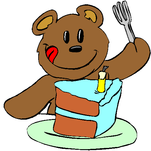 Clipart Ursinho Comendo Pedaço de Bolo