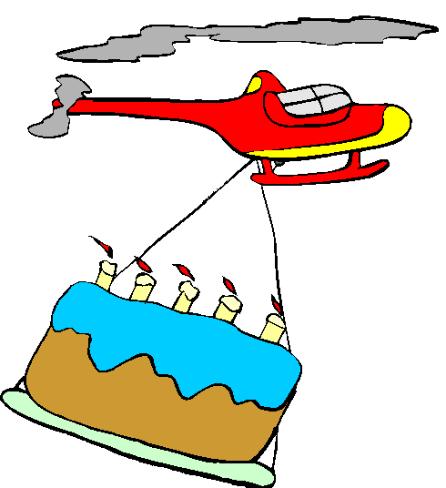 Clipart Helicóptero Transportando Enorme Bolo de Aniversário