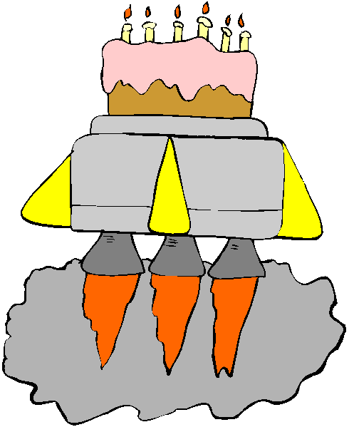 Clipart Foguete Levando Enorme Bolo de Aniversário