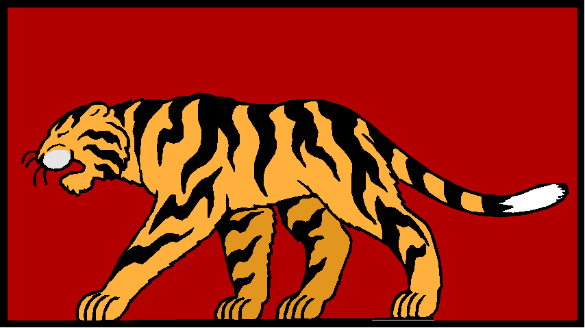 Tigre em Fundo Vermelho e Moldura Preta