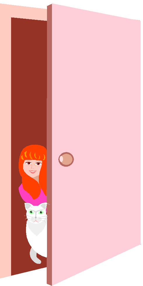 Clipart Menina Junto Com Gato Atrás Da Porta