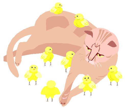 Clipart Gato e Pintinhos Amarelinhos