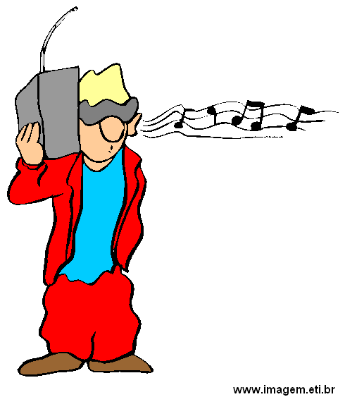 Clipart Jovem Com Roupa Vermelha Ouvindo Rádio.