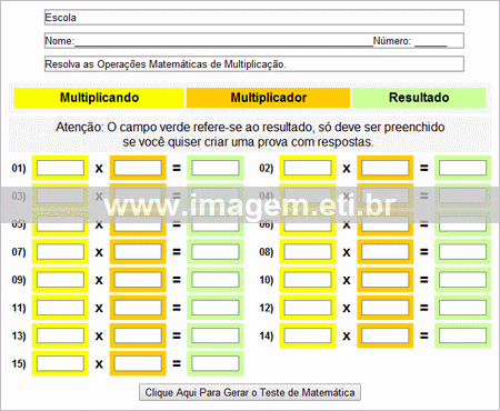 Testes de Multiplicação