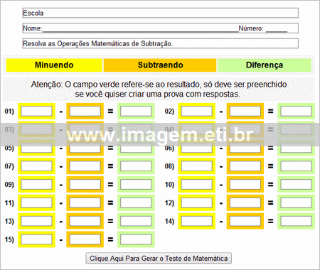 Testes de Subtração